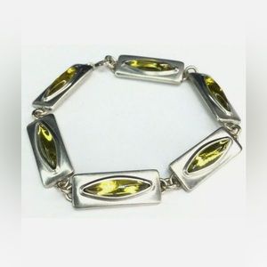 VINTAGE JORGEN JENSEN Denmark ‘Rare’ Pewter Metal Green Modernist Bracelet. 🔥